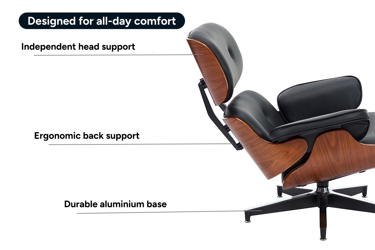 Shangri-La Eames Replica Lounge Chair and Ottoman (Black/Walnut)