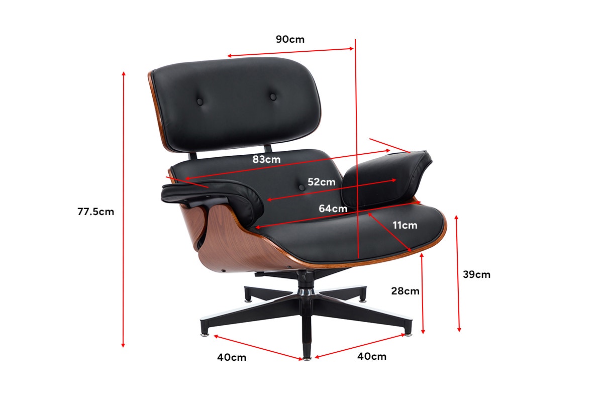 Shangri-La Eames Replica Lounge Chair and Ottoman (Black/Walnut)