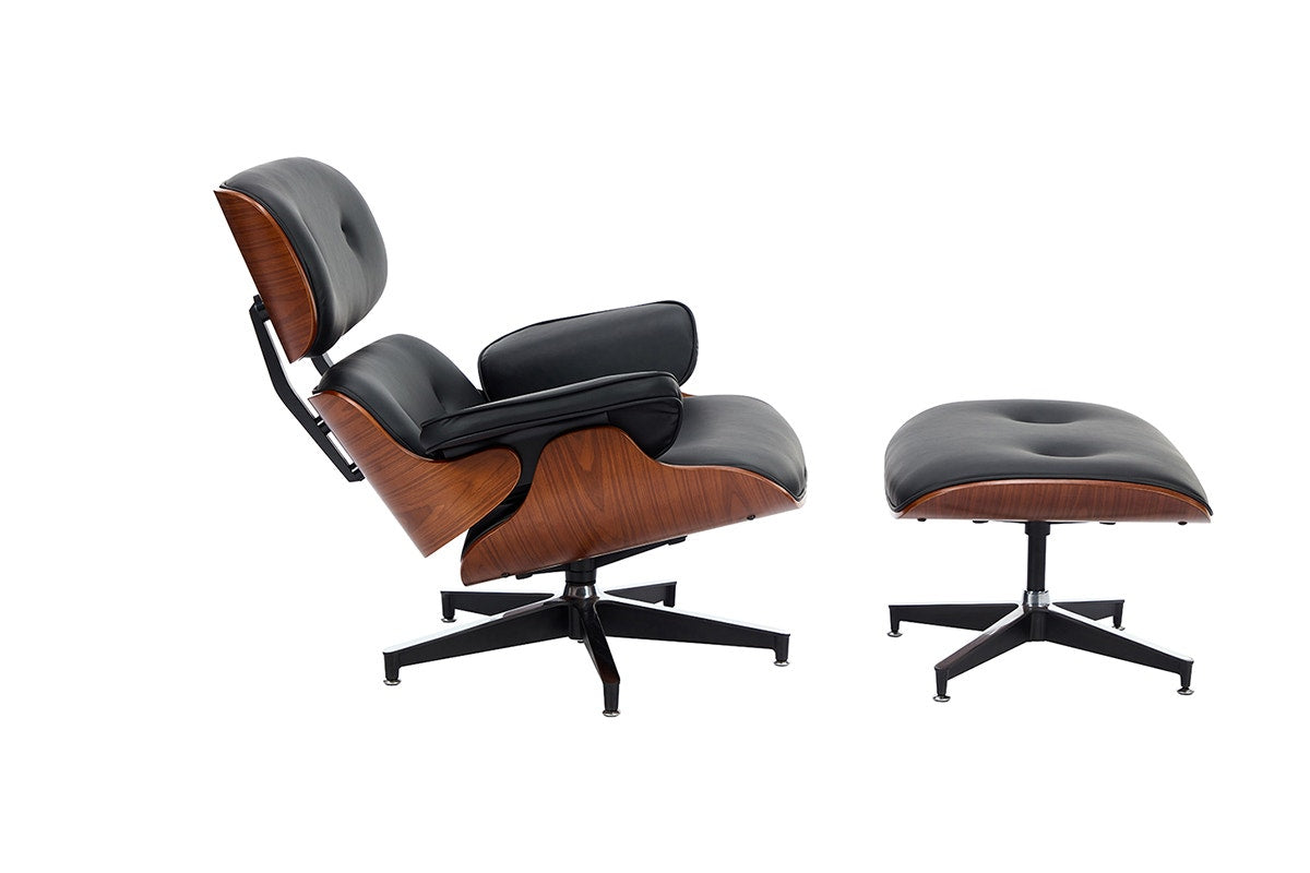 Shangri-La Eames Replica Lounge Chair and Ottoman (Black/Walnut)