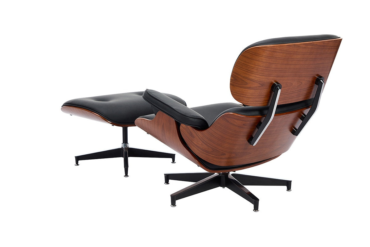 Shangri-La Eames Replica Lounge Chair and Ottoman (Black/Walnut)