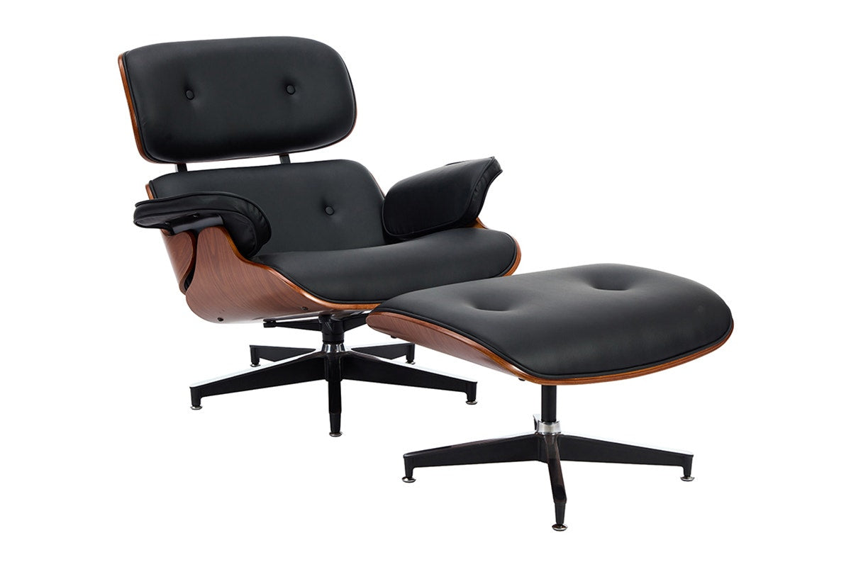 Shangri-La Eames Replica Lounge Chair and Ottoman (Black/Walnut)