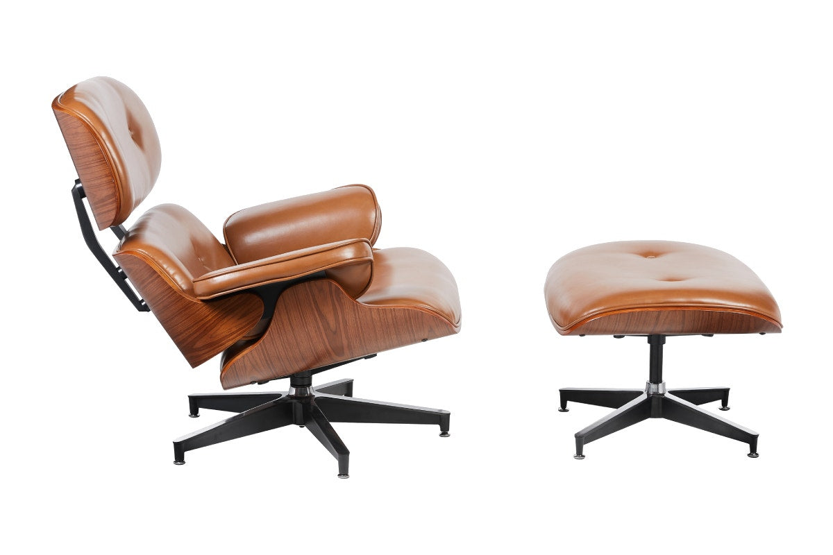 Shangri-La Eames Replica Lounge Chair and Ottoman (Tan/Walnut)
