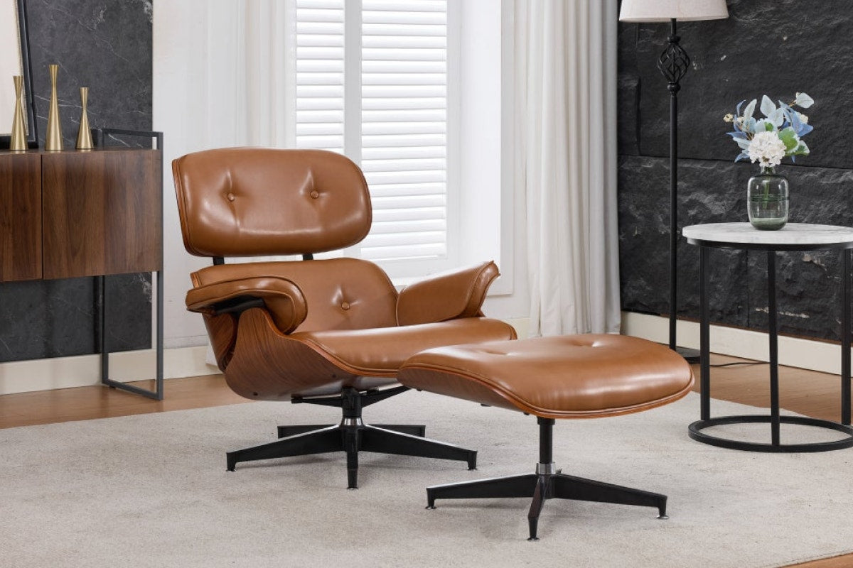 Shangri-La Eames Replica Lounge Chair and Ottoman (Tan/Walnut)