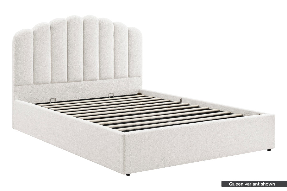 Shangri-La Santorini Boucle Gas Lift Storage Bed Frame (White, Double)
