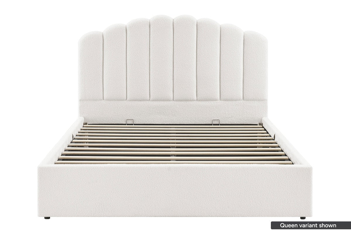 Shangri-La Santorini Boucle Gas Lift Storage Bed Frame (White, Double)