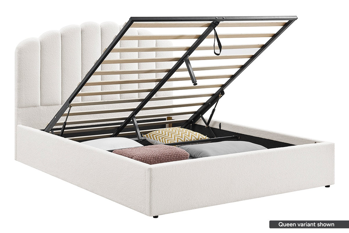 Shangri-La Santorini Boucle Gas Lift Storage Bed Frame (White, Double)
