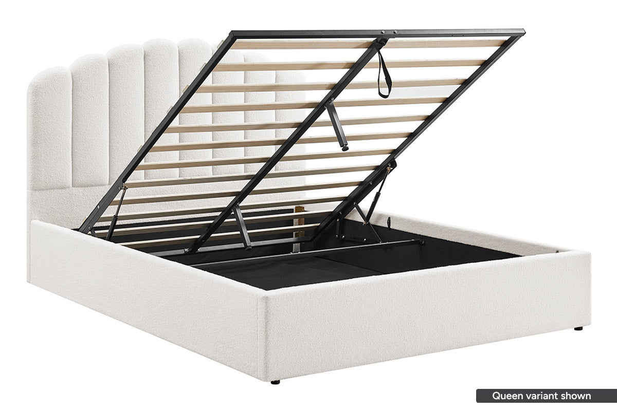 Shangri-La Santorini Boucle Gas Lift Storage Bed Frame (White, Double)