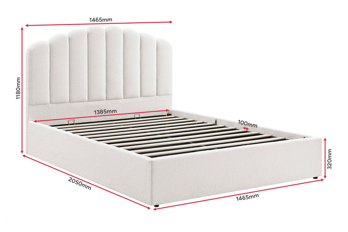 Shangri-La Santorini Boucle Gas Lift Storage Bed Frame (White, Double)