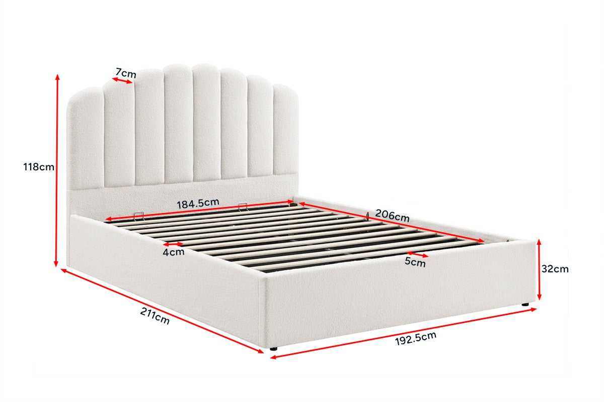 Shangri-La Santorini Boucle Gas Lift Storage Bed Frame (White, King)