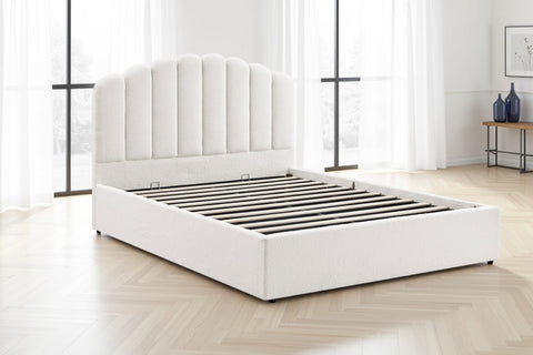 Shangri-La Santorini Boucle Gas Lift Storage Bed Frame (White, Queen)