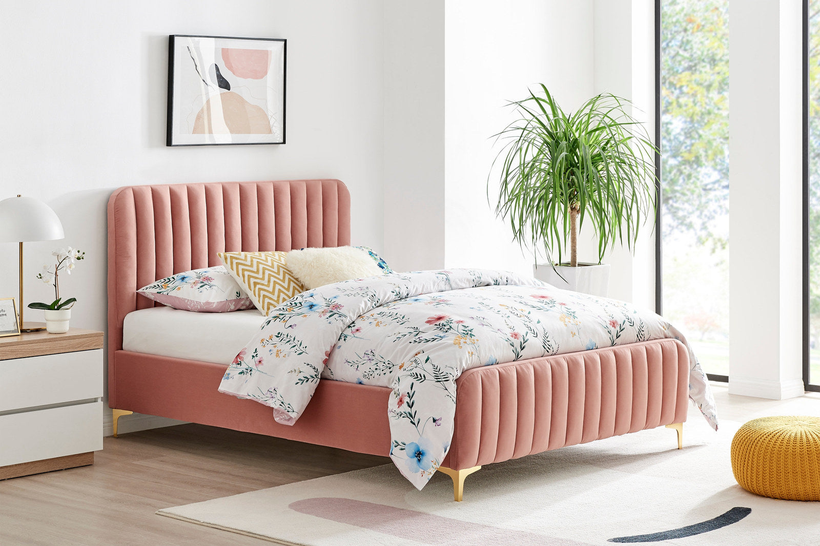 Shangri-La Victoria Bed Frame (Blush Velvet, Double)