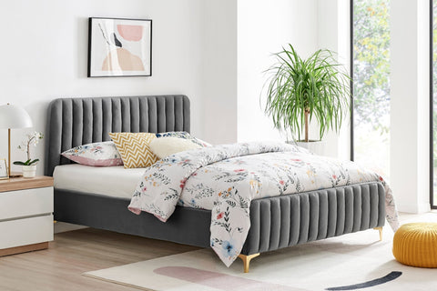 Shangri-La Victoria Bed Frame (Grey Velvet, Queen)