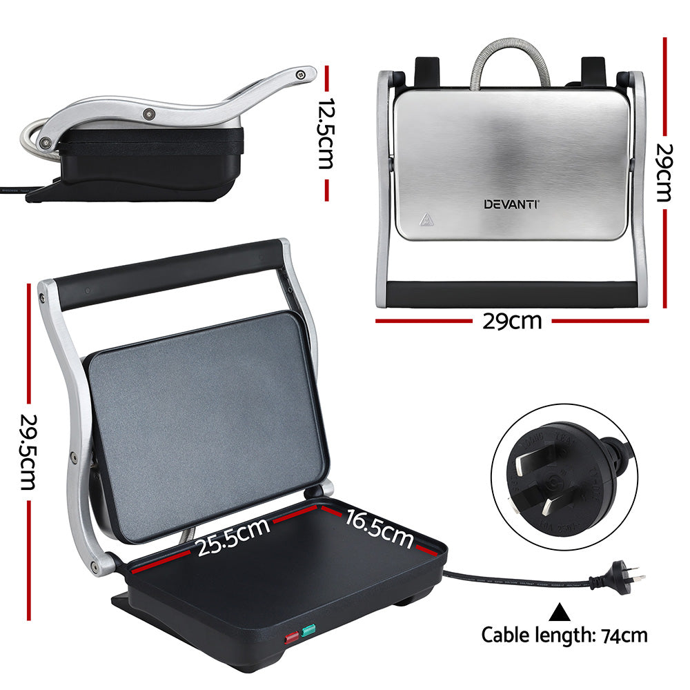 Devanti 3-in-1 Sandwich Maker 1000W, Fry Pan, Press & Griddle, 29cm - SuperSaverAU - view 3