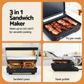 Devanti 3-in-1 Sandwich Maker 1000W, Fry Pan, Press & Griddle, 29cm - SuperSaverAU - view 5