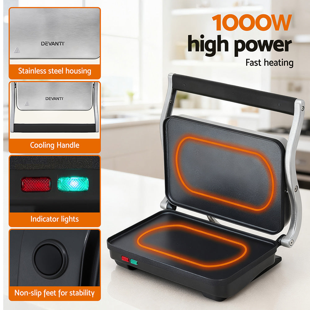 Devanti 3-in-1 Sandwich Maker 1000W, Fry Pan, Press & Griddle, 29cm - SuperSaverAU - view 7
