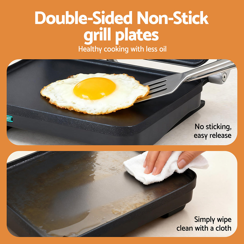 Devanti 3-in-1 Sandwich Maker 1000W, Fry Pan, Press & Griddle, 29cm - SuperSaverAU - view 8