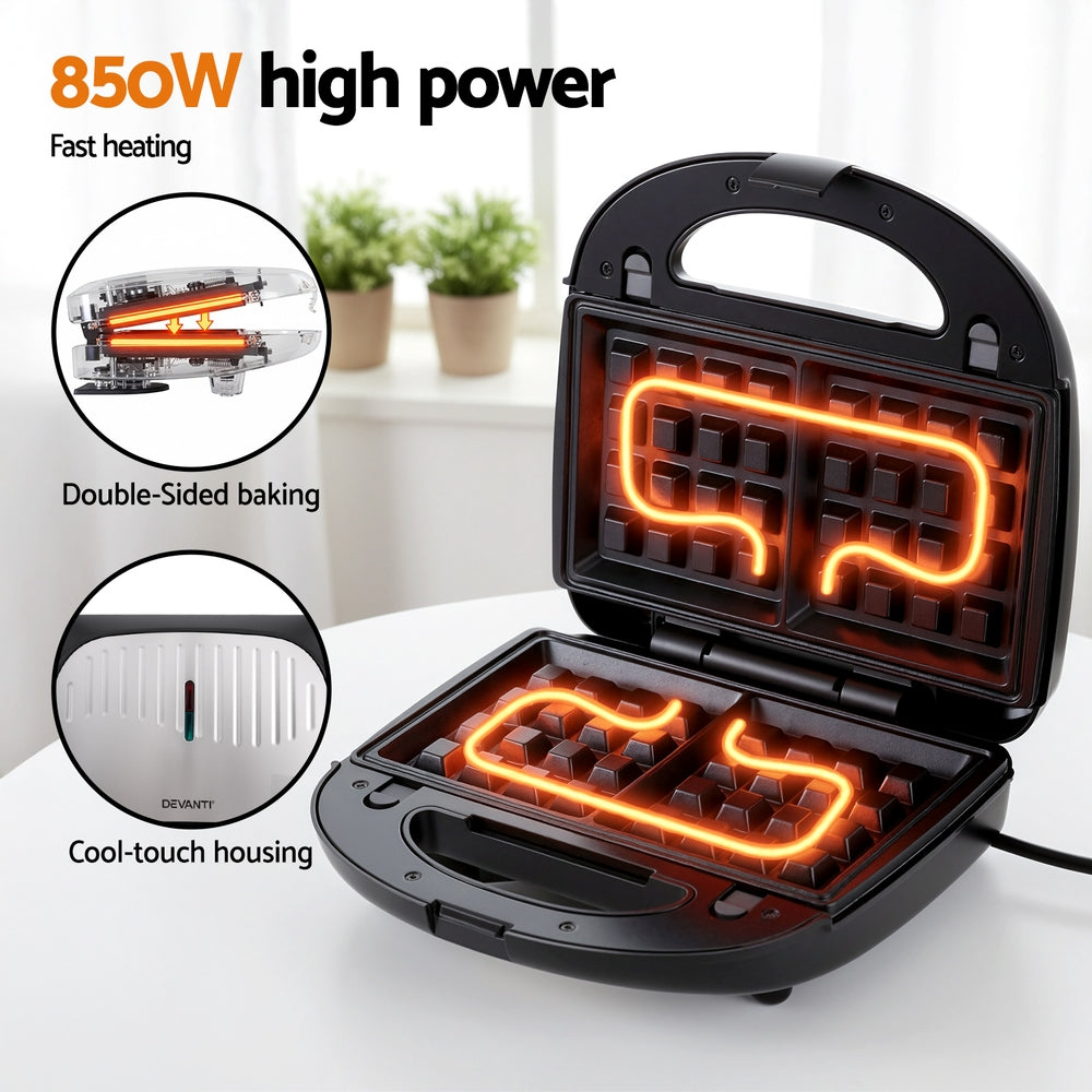 Devanti 3-in-1 Sandwich Press Waffle Maker 850W