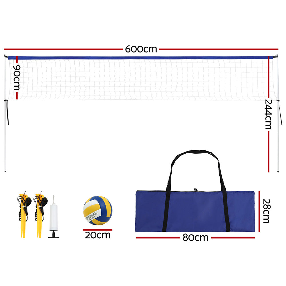 Everfit 6M Portable Volleyball Net Set Adjustable Height Multi-Sport Net with Ball and Bag