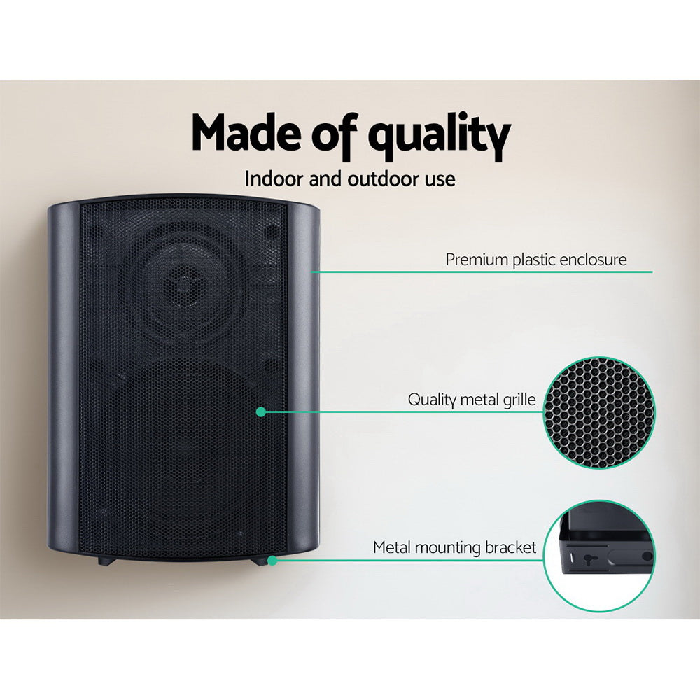Premium Black 2 Way In Wall Speaker Pair 150W Indoor Outdoor Audio