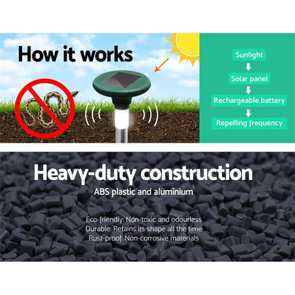 Gardeon 6X Solar LED Snake Repeller - Weatherproof, Chemical-Free, 625m² Range