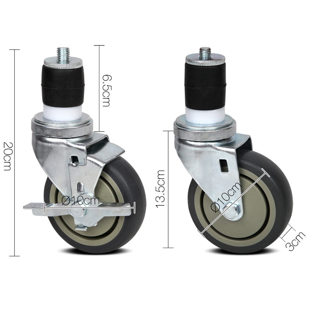Cefito 4" Castor Wheels Set of 4, 200kg Capacity, Side Lock Brake, Rubber - SuperSaverAU - view 2
