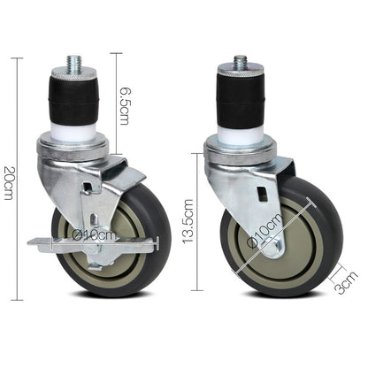 Cefito 4" Castor Wheels Set of 4, 200kg Capacity, Side Lock Brake, Rubber