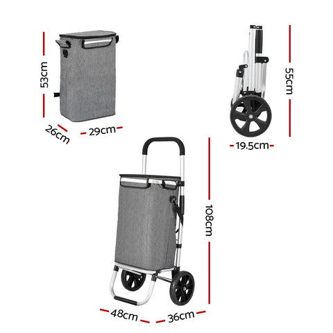 Emajin Foldable Shopping Trolley Cart 45KG Grey - SuperSaverAU - view 2