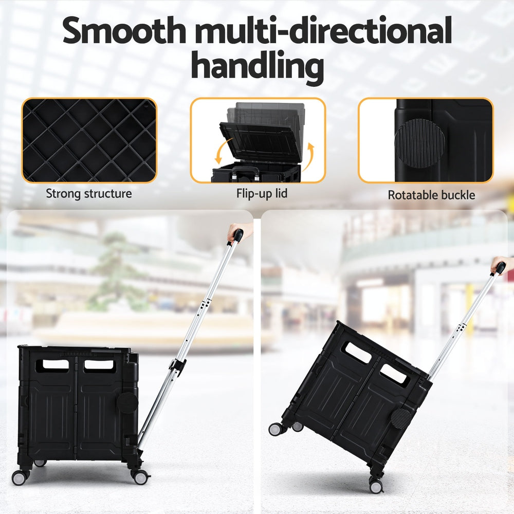 Emajin Foldable Shopping Trolley Cart 75L Black