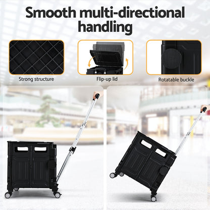 Emajin Foldable Shopping Trolley Cart 75L Black