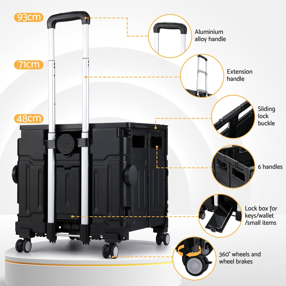 Emajin Foldable Shopping Trolley Cart 75L Black - SuperSaverAU - view 6