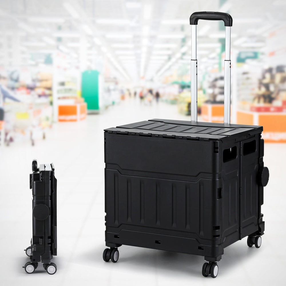 Emajin Foldable Shopping Trolley Cart 75L Black - SuperSaverAU - view 7