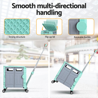 Emajin Foldable Shopping Trolley Cart 75L Green