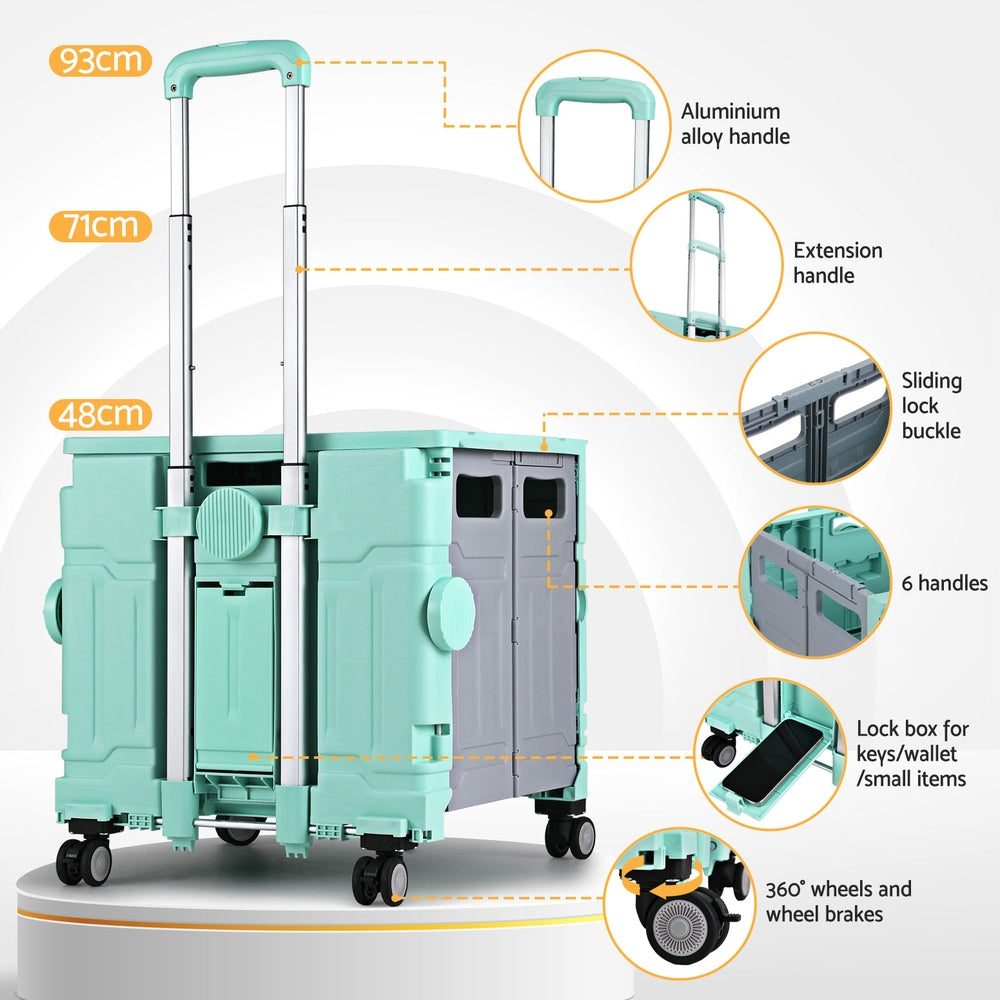 Emajin Foldable Shopping Trolley Cart 75L Green - SuperSaverAU - view 6