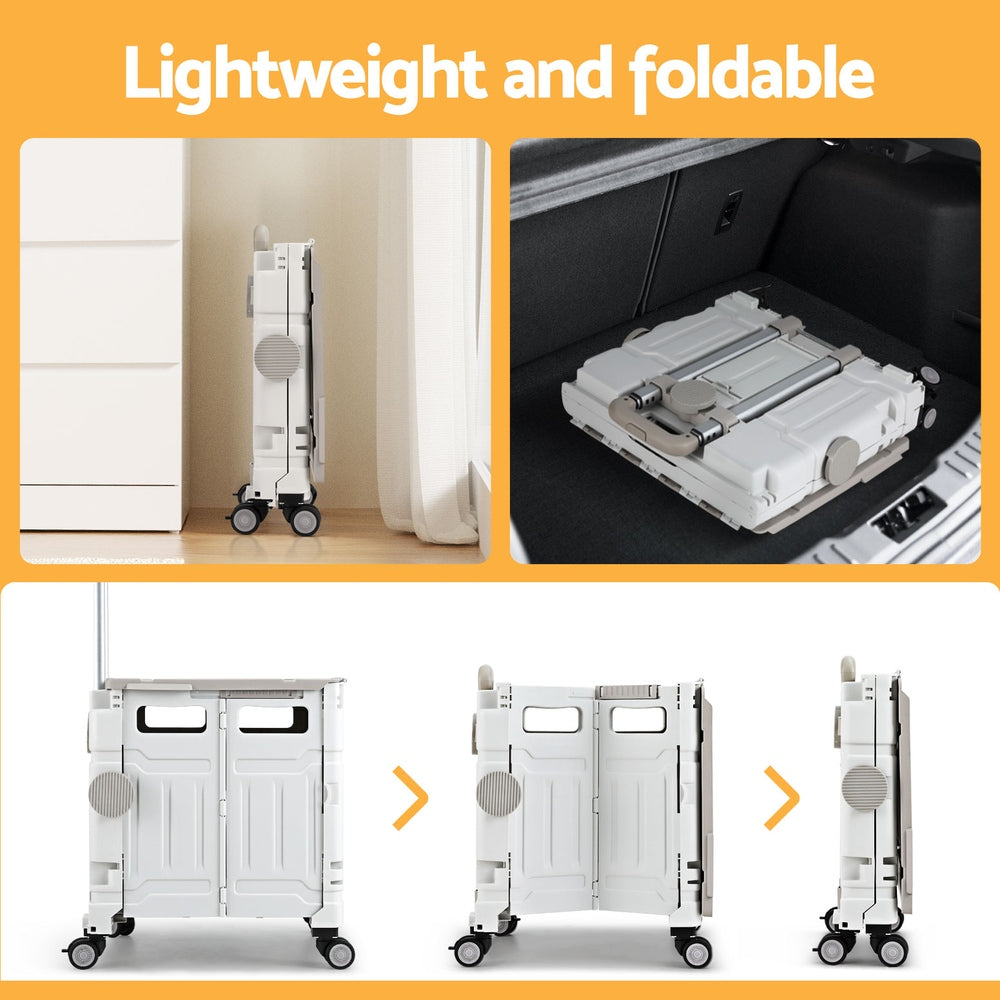 Emajin 75L Foldable Shopping Trolley Cart - White, 70kg Capacity