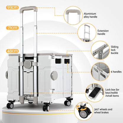 Emajin 75L Foldable Shopping Trolley Cart - White, 70kg Capacity