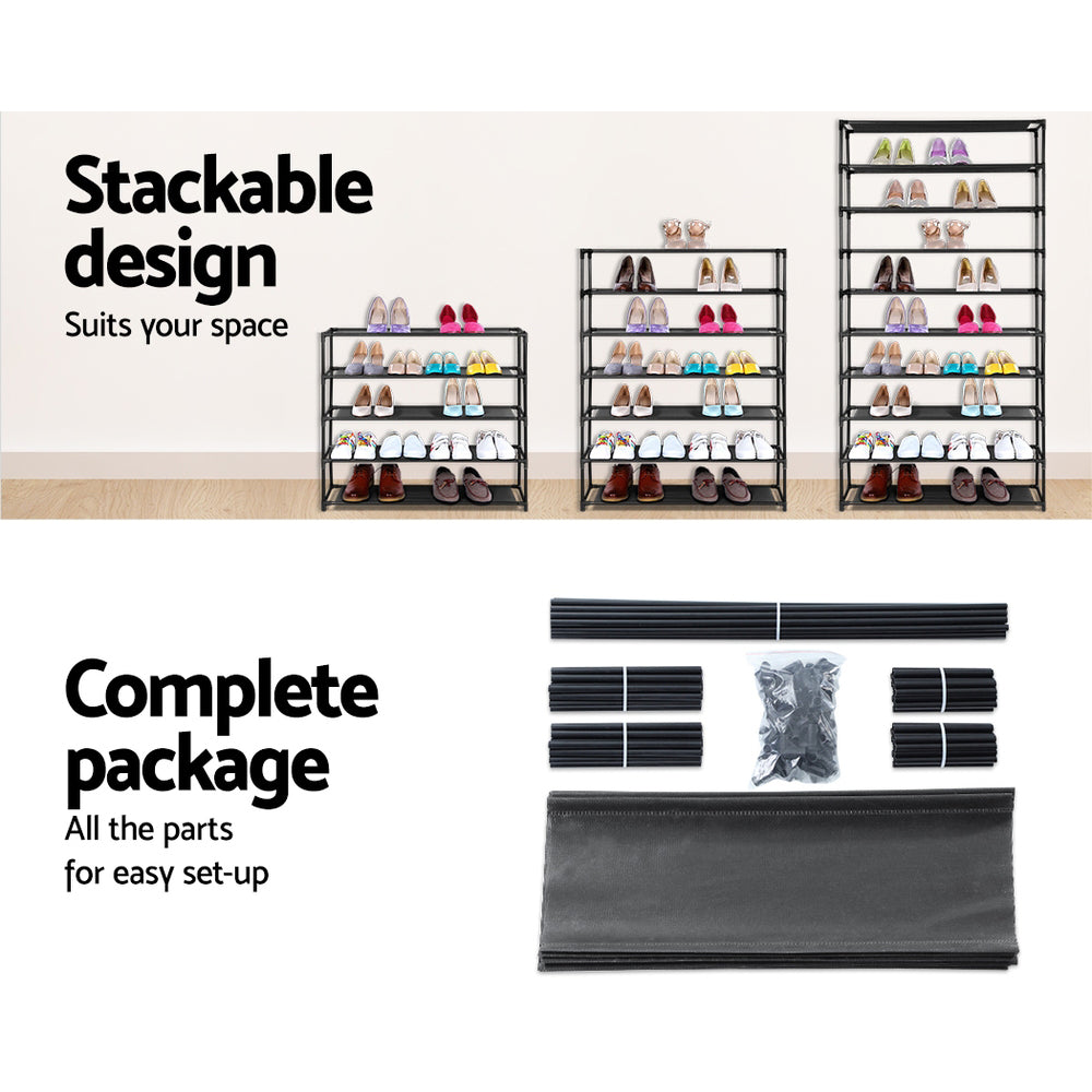 Artiss Shoe Rack Cabinet Stackable 50 Pairs 10-Tier Black - SuperSaverAU - view 7