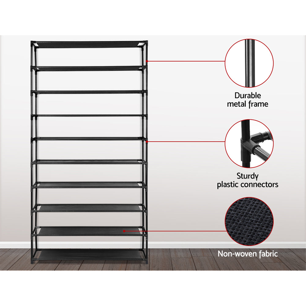 Artiss Shoe Rack Cabinet Stackable 50 Pairs 10-Tier Black - SuperSaverAU - view 8