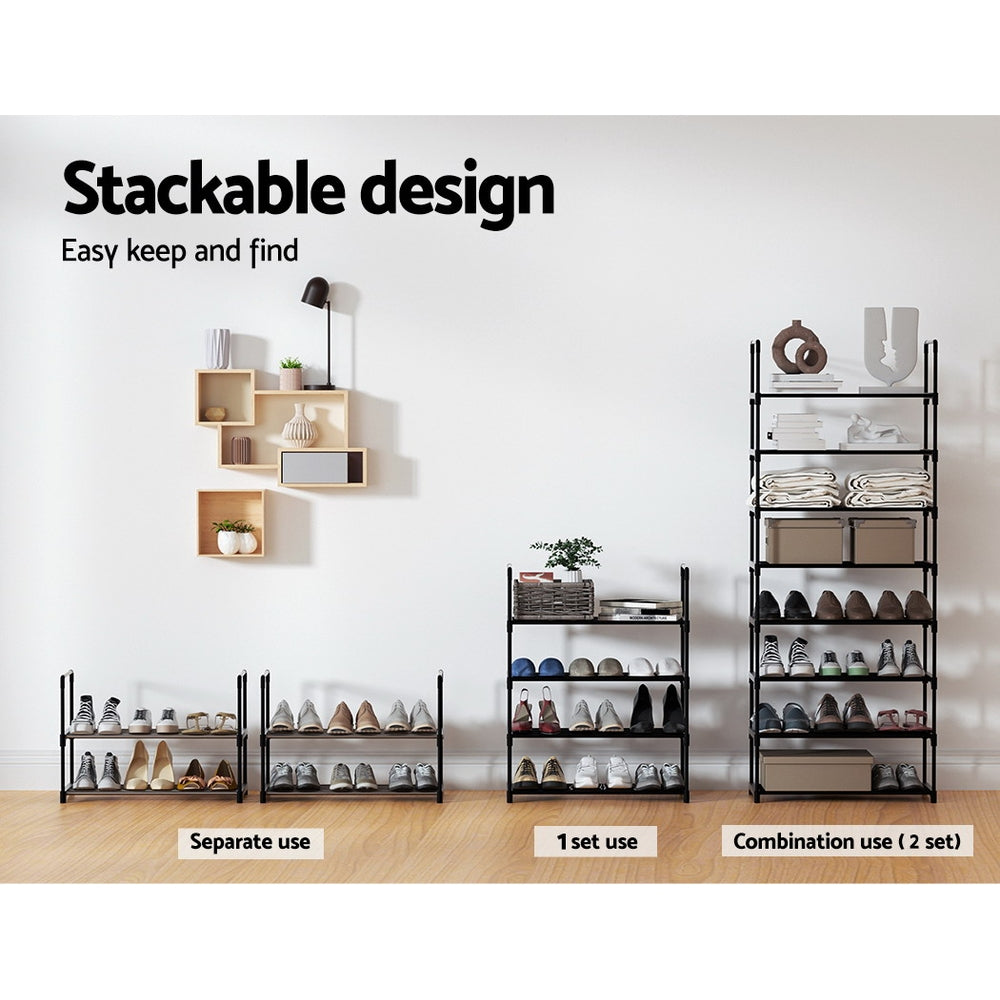 Artiss 4-Tier Shoe Rack, Stackable, Holds 12 Pairs, Black, Tool-Free Assembly - SuperSaverAU - view 6