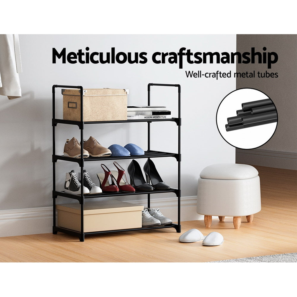 Artiss 4-Tier Shoe Rack, Stackable, Holds 12 Pairs, Black, Tool-Free Assembly - SuperSaverAU - view 8