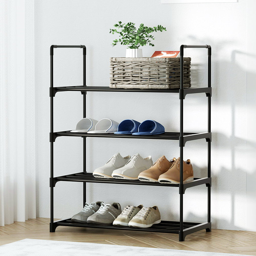Artiss 4-Tier Shoe Rack, Stackable, Holds 12 Pairs, Black, Tool-Free Assembly - SuperSaverAU - view 1