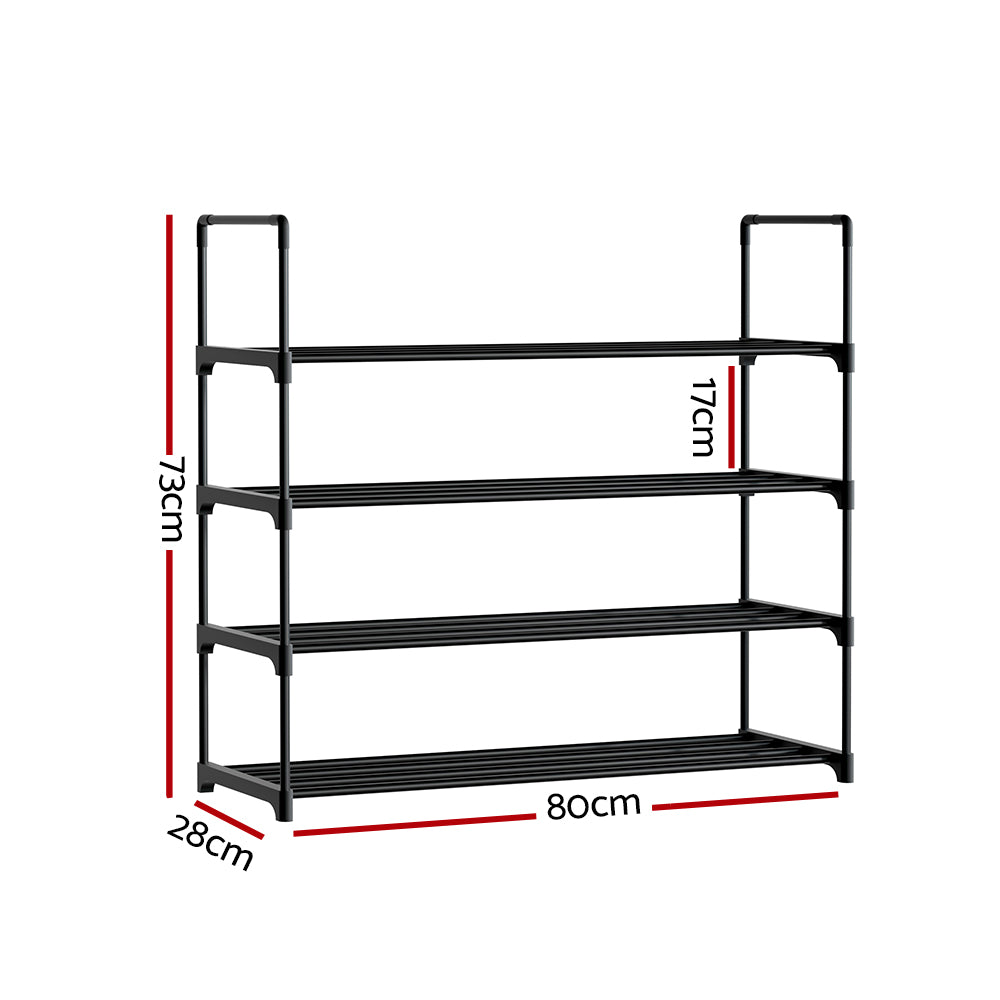Artiss 80cm 4-Tier Stackable Shoe Rack for 16 Pairs - Black Metal Design - SuperSaverAU - view 4