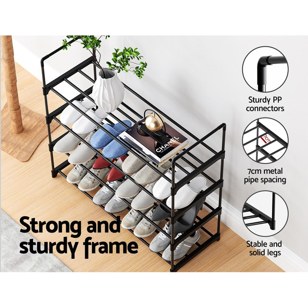 Artiss 80cm 4-Tier Stackable Shoe Rack for 16 Pairs - Black Metal Design - SuperSaverAU - view 7