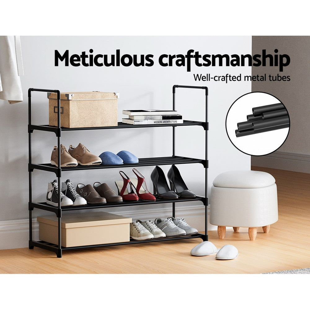 Artiss 80cm 4-Tier Stackable Shoe Rack for 16 Pairs - Black Metal Design - SuperSaverAU - view 8