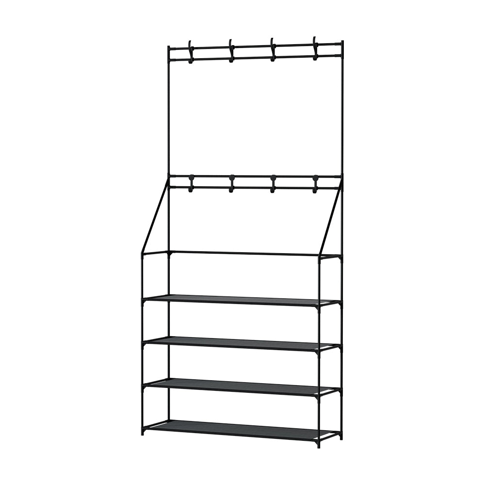 Artiss Shoe Rack Hall Tree 16 Pairs Black, 3-in-1 Design, Tool-Free Assembly - SuperSaverAU - view 3