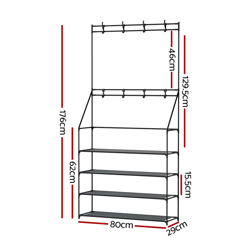 Artiss Shoe Rack Hall Tree 16 Pairs Black, 3-in-1 Design, Tool-Free Assembly - SuperSaverAU - view 4