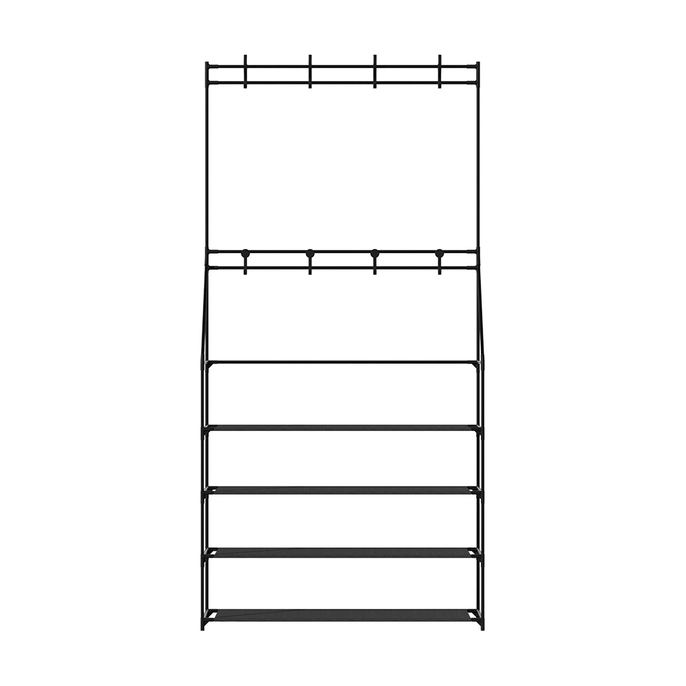 Artiss Shoe Rack Hall Tree 16 Pairs Black, 3-in-1 Design, Tool-Free Assembly - SuperSaverAU - view 5