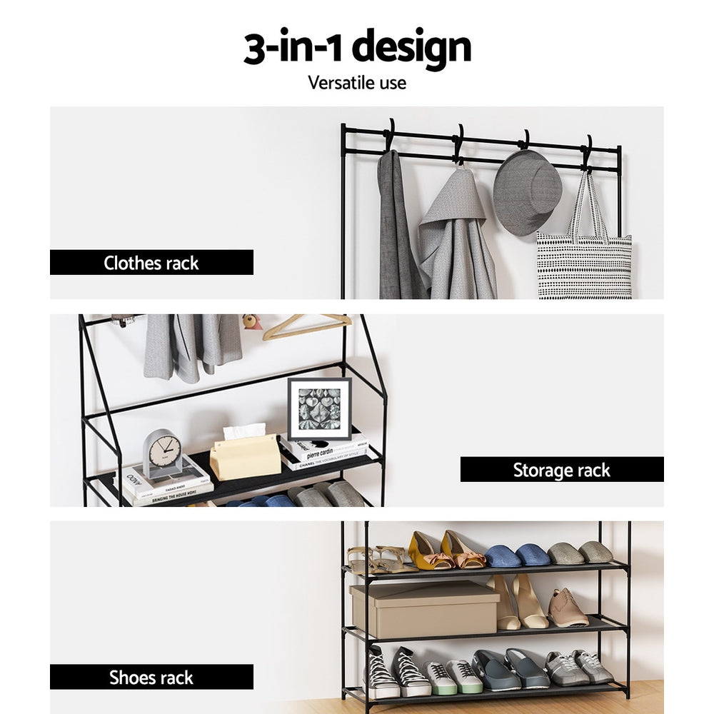 Artiss Shoe Rack Hall Tree 16 Pairs Black, 3-in-1 Design, Tool-Free Assembly - SuperSaverAU - view 6
