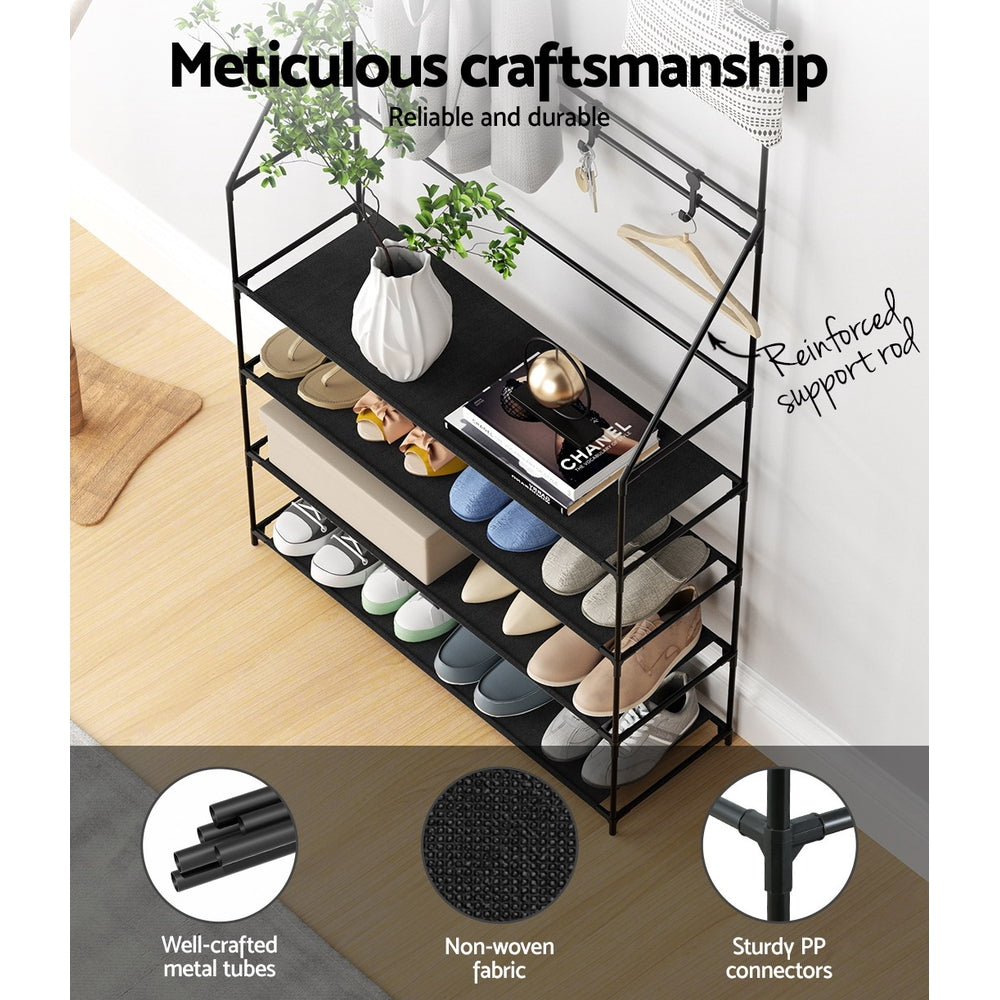 Artiss Shoe Rack Hall Tree 16 Pairs Black, 3-in-1 Design, Tool-Free Assembly - SuperSaverAU - view 7