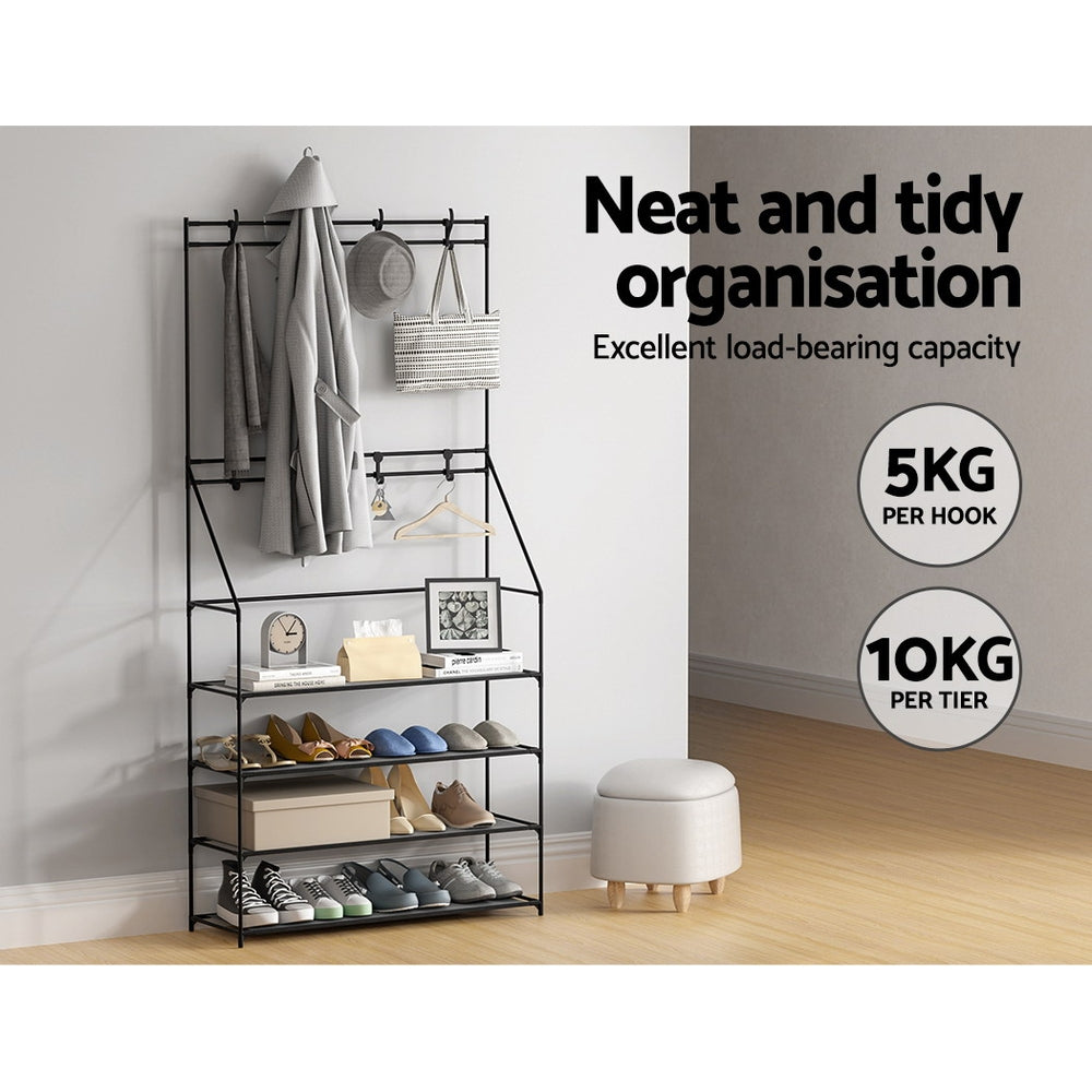 Artiss Shoe Rack Hall Tree 16 Pairs Black, 3-in-1 Design, Tool-Free Assembly - SuperSaverAU - view 8