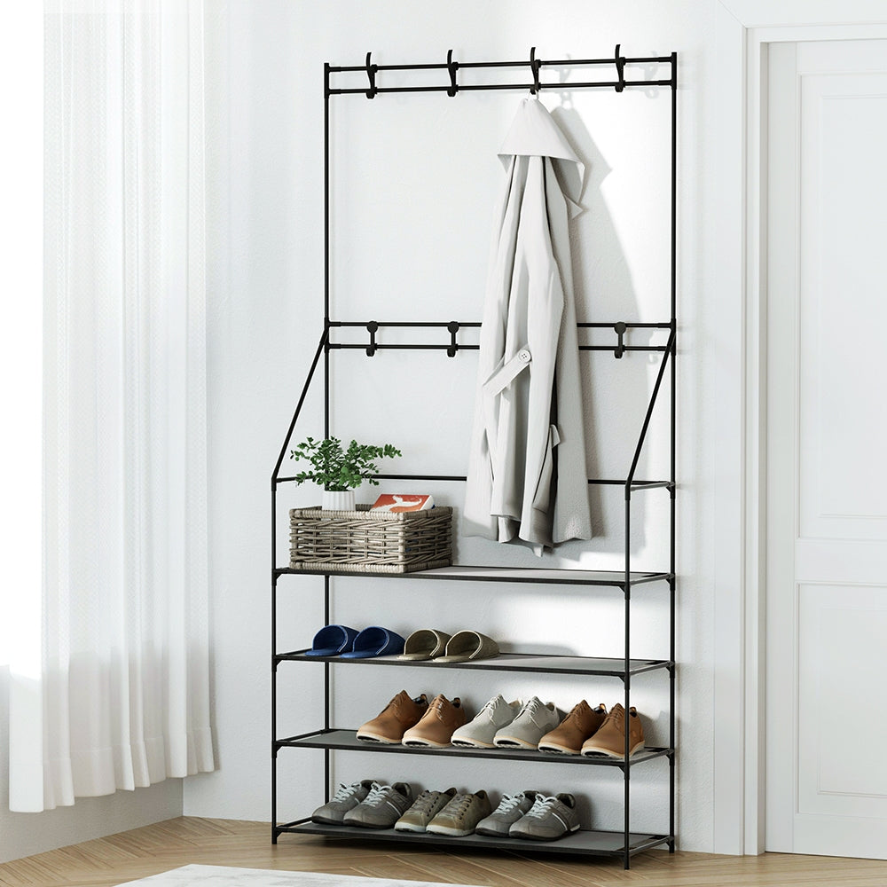 Artiss Shoe Rack Hall Tree 16 Pairs Black, 3-in-1 Design, Tool-Free Assembly - SuperSaverAU - view 1